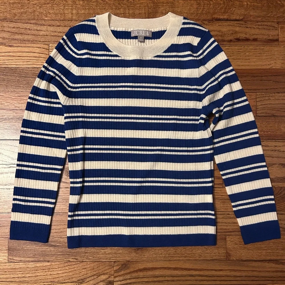 J. Crew Carolyn three-quarter sleeve sweater in striped merino wool - Picture 2 of 10
